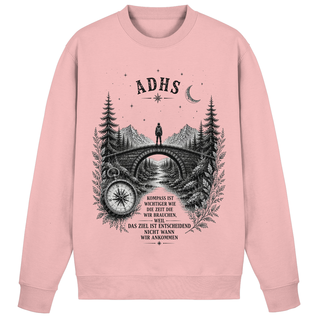 ADHS Kompass Sweatshirt  – Vintage Motivationsshirt mit Natur, Brücke & Kompass
