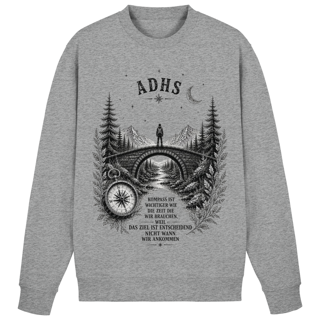 ADHS Kompass Sweatshirt  – Vintage Motivationsshirt mit Natur, Brücke & Kompass