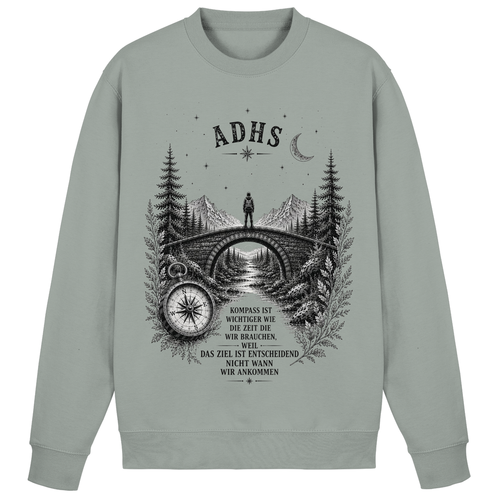 ADHS Kompass Sweatshirt  – Vintage Motivationsshirt mit Natur, Brücke & Kompass
