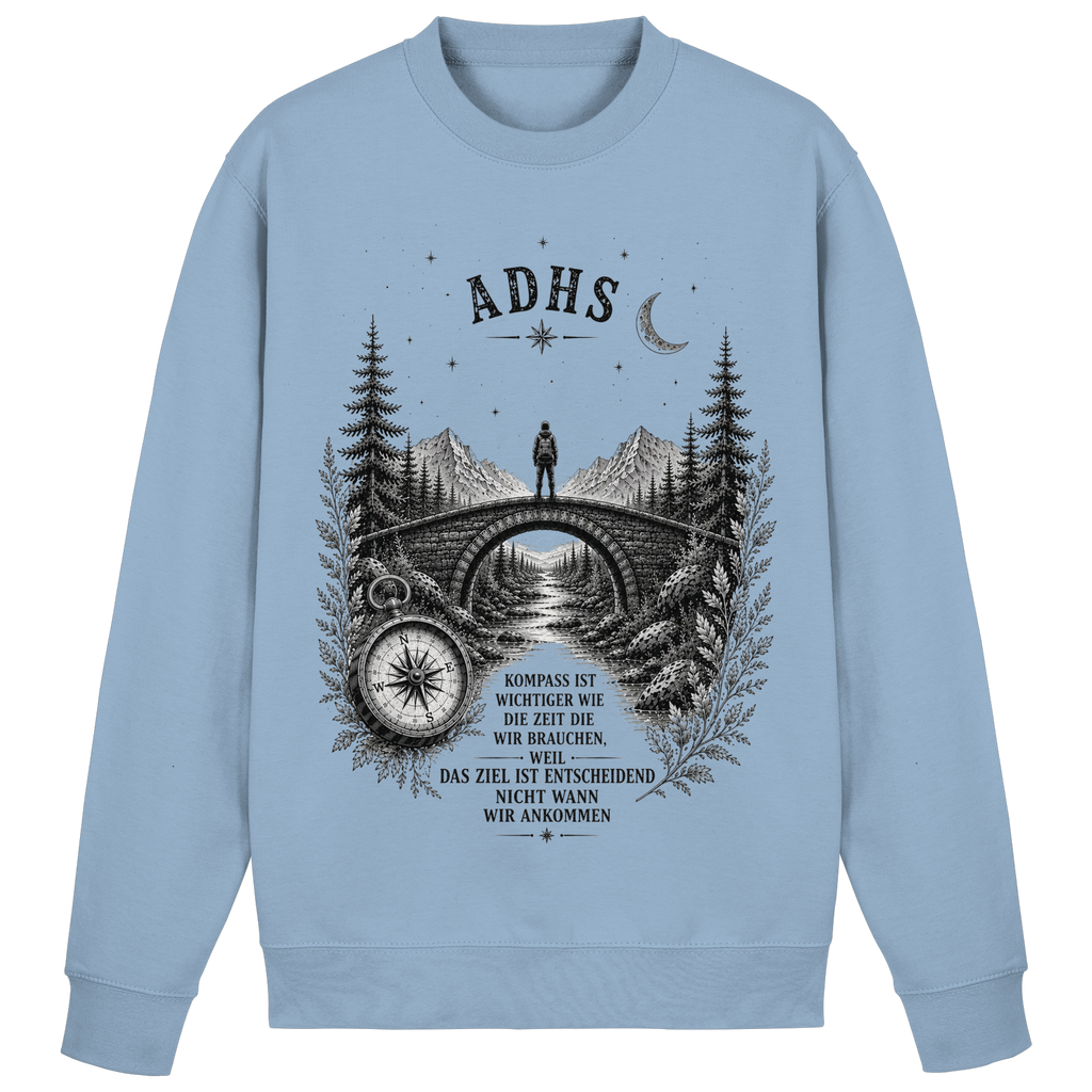 ADHS Kompass Sweatshirt  – Vintage Motivationsshirt mit Natur, Brücke & Kompass