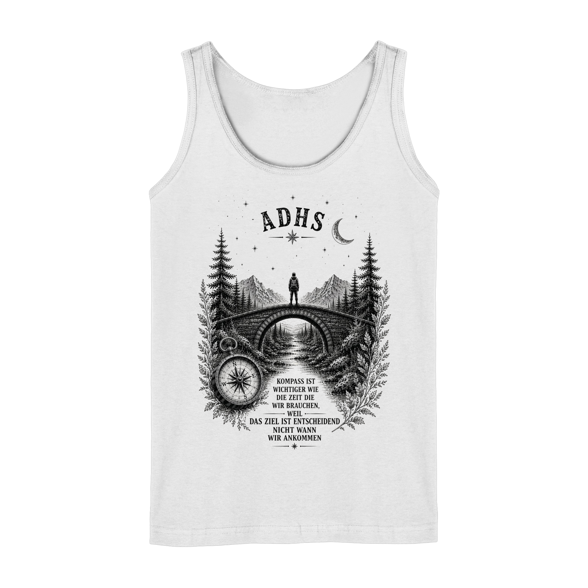 ADHS Kompass Top – Vintage Motivationsshirt mit Natur, Brücke & Kompass