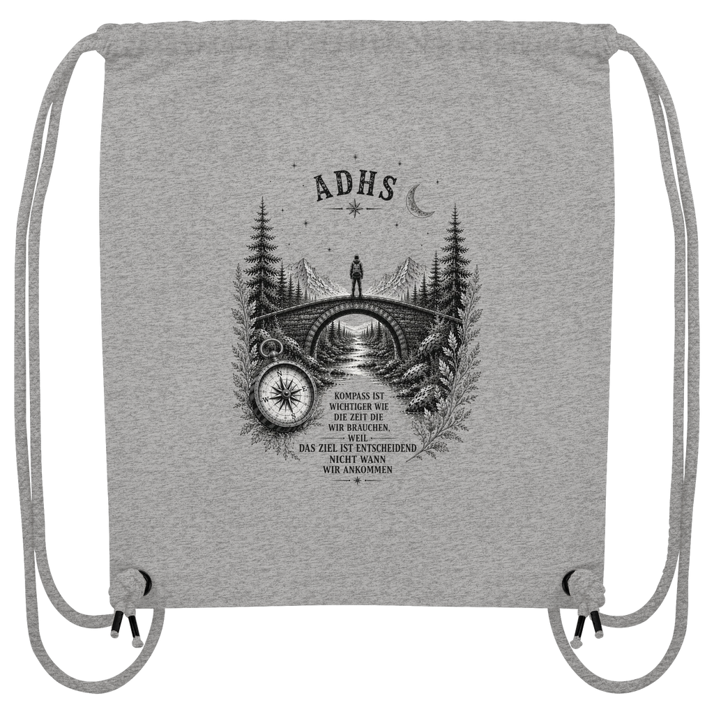 ADHS Kompass Gym Bag – Vintage Motivationsshirt mit Natur, Brücke & Kompass