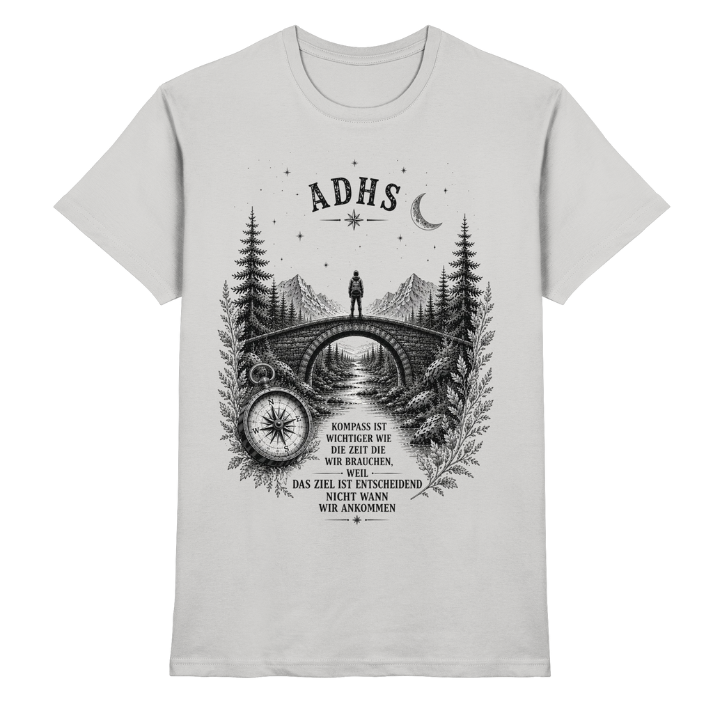 ADHS Kompass Shirt – Vintage Motivationsshirt mit Natur, Brücke & Kompass