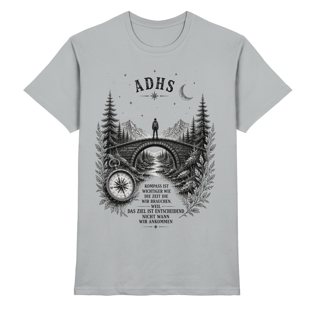 ADHS Kompass Shirt – Vintage Motivationsshirt mit Natur, Brücke & Kompass