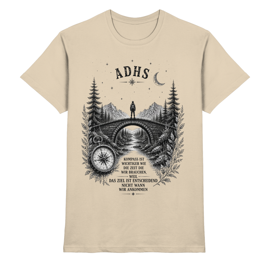 ADHS Kompass Shirt – Vintage Motivationsshirt mit Natur, Brücke & Kompass