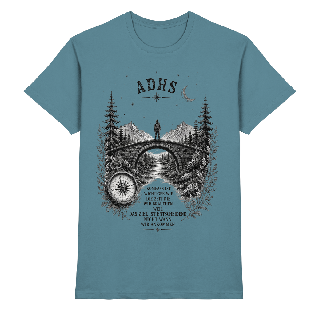 ADHS Kompass Shirt – Vintage Motivationsshirt mit Natur, Brücke & Kompass