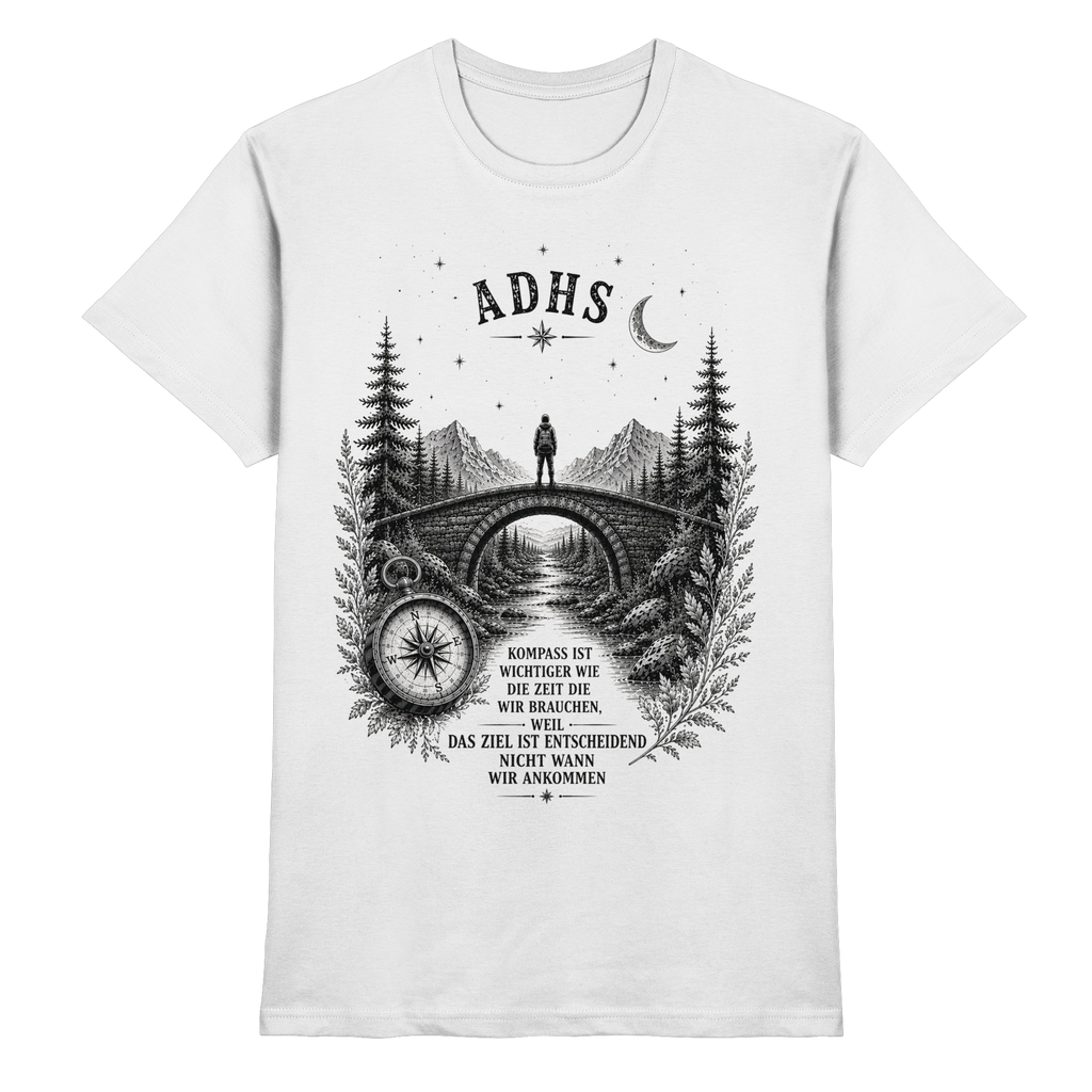 ADHS Kompass Shirt – Vintage Motivationsshirt mit Natur, Brücke & Kompass